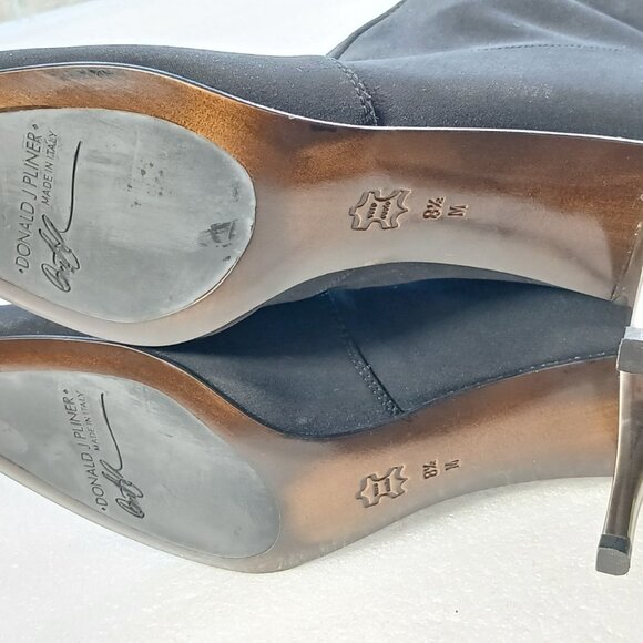 Donald J Pliner Black Stretch Tall Boots Metallic Heel Women's 8.5M 18" Italy VG - Picture 15 of 15